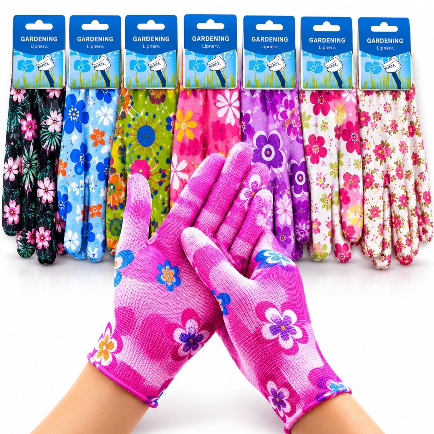 Manusi pentru Gradinarit 12/set cu Eticheta Model Floral Diferite Culori Engros