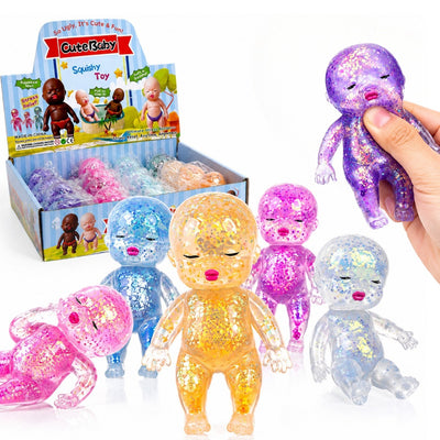 Jucărie Squishy Bebeluș 12/set, cu Glitter 11cm, Anti-Stres, Diferite Culori Engros