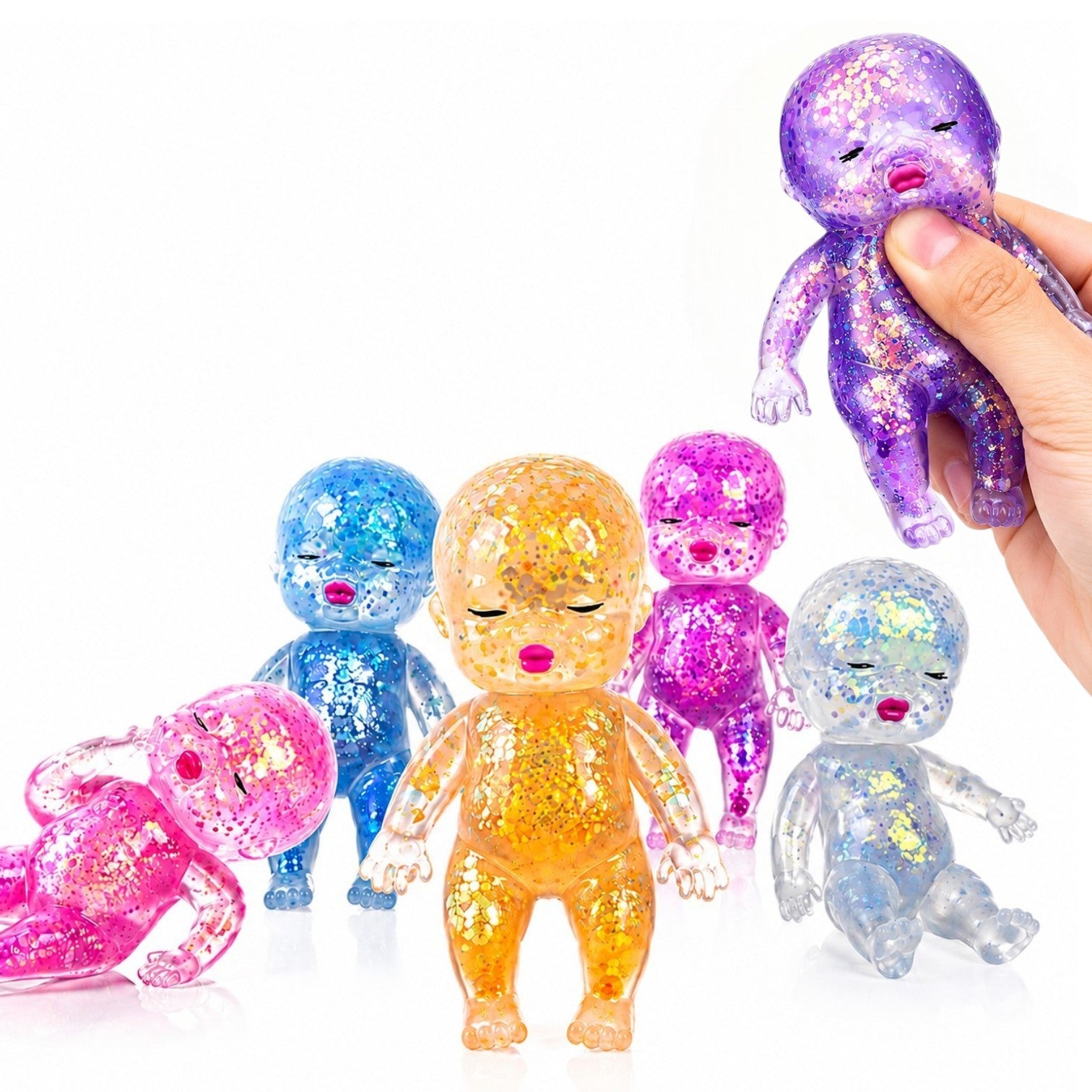 Jucărie Squishy Bebeluș cu Glitter 11cm, Anti-Stres, Diferite Culori Engros