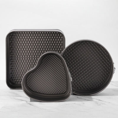Forme pentru Copt 3/set, cu Bază Detașabilă 21cm, 25cm și 26cm, Închidere Rapidă și Strat Antiaderent, Negre Engros