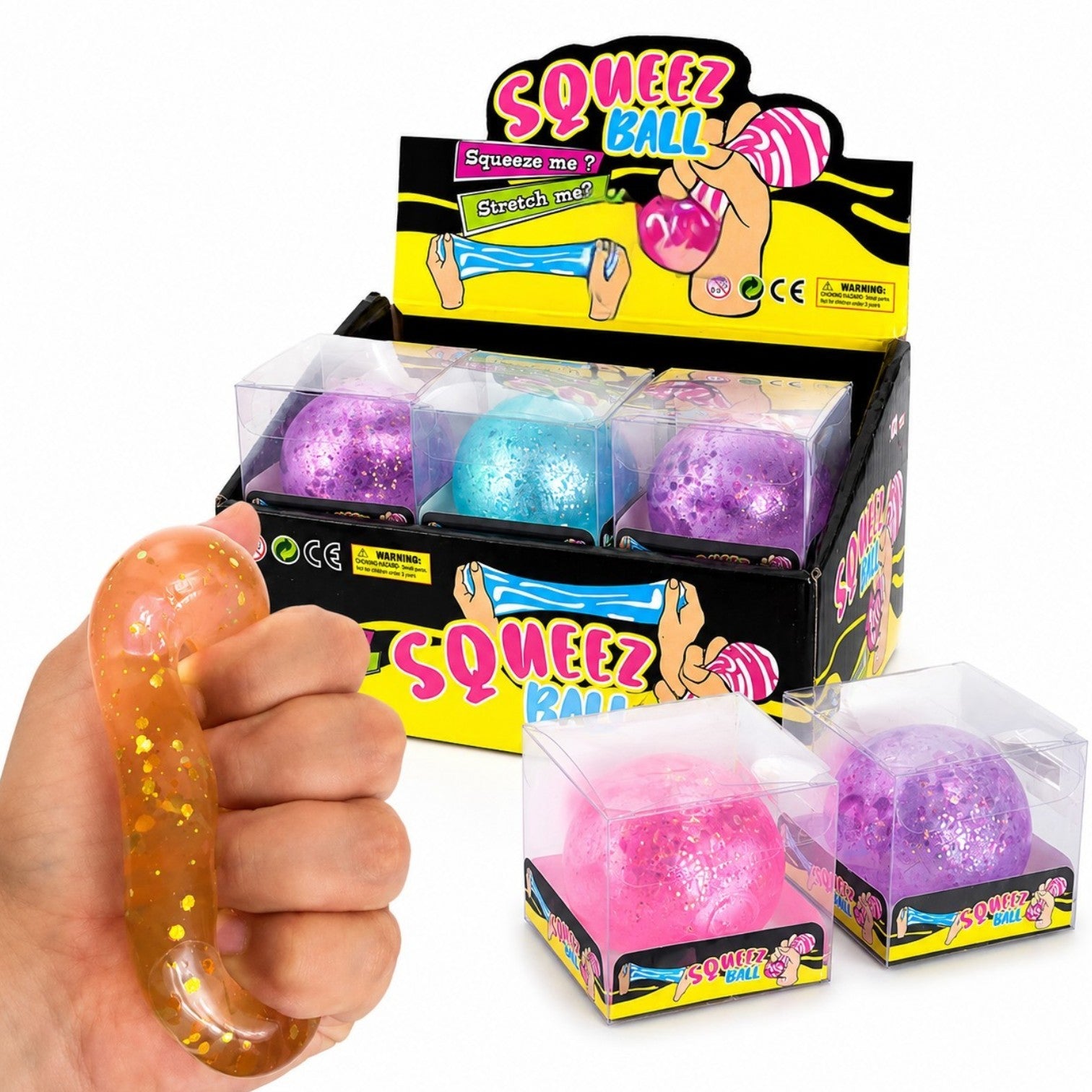 Minge Squishy 12/set, cu Glitter 6cm, Squeeze Ball Anti-Stres, Diferite Culori Engros
