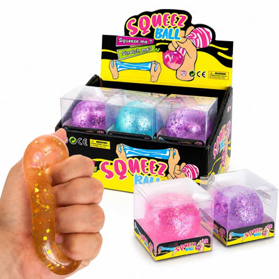 Minge Squishy 12/set, cu Glitter 6cm, Squeeze Ball Anti-Stres, Diferite Culori Engros