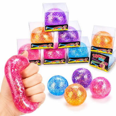 Minge Squishy 12/set, cu Glitter 6cm, Squeeze Ball Anti-Stres, Diferite Culori Engros