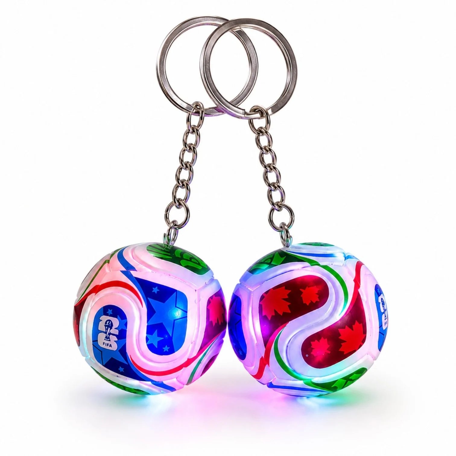 Breloc Luminos LED 10cm, Model Minge de Fotbal, 4cm Multicolor, cu Inel Metalic Engros