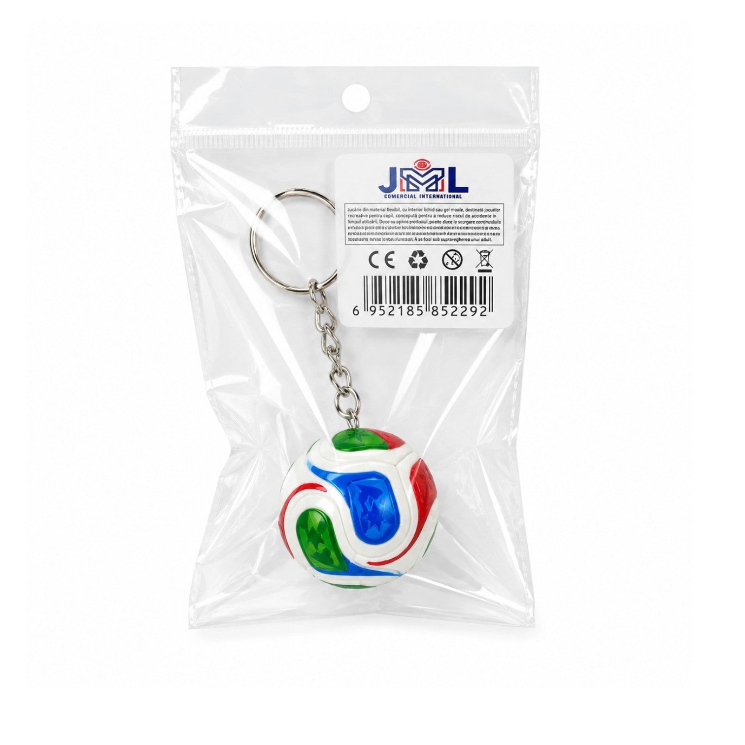 Breloc Luminos LED 10cm, Model Minge de Fotbal, 4cm Multicolor, cu Inel Metalic Engros