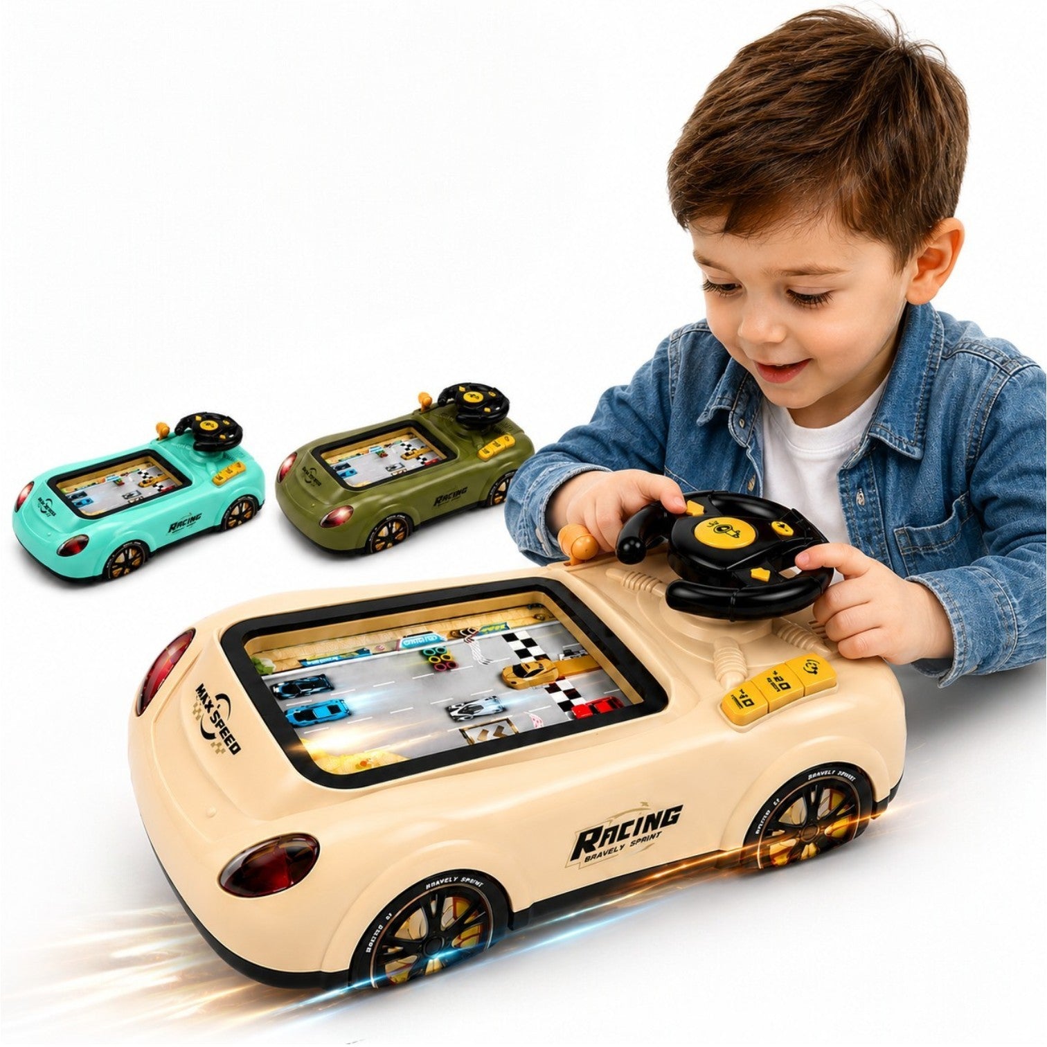 Joc de Curse Auto Racing Adventure 43x23x14cm, cu Volan, Lumini și Sunete, Evitare Obstacole, Diferite Culori Engros