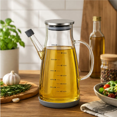 Dispenser Multifuncțional din Sticlă 1000ml, cu Capac din Oțel Inoxidabil 21x10cm, Garnitură Etanșă din Silicon Engros