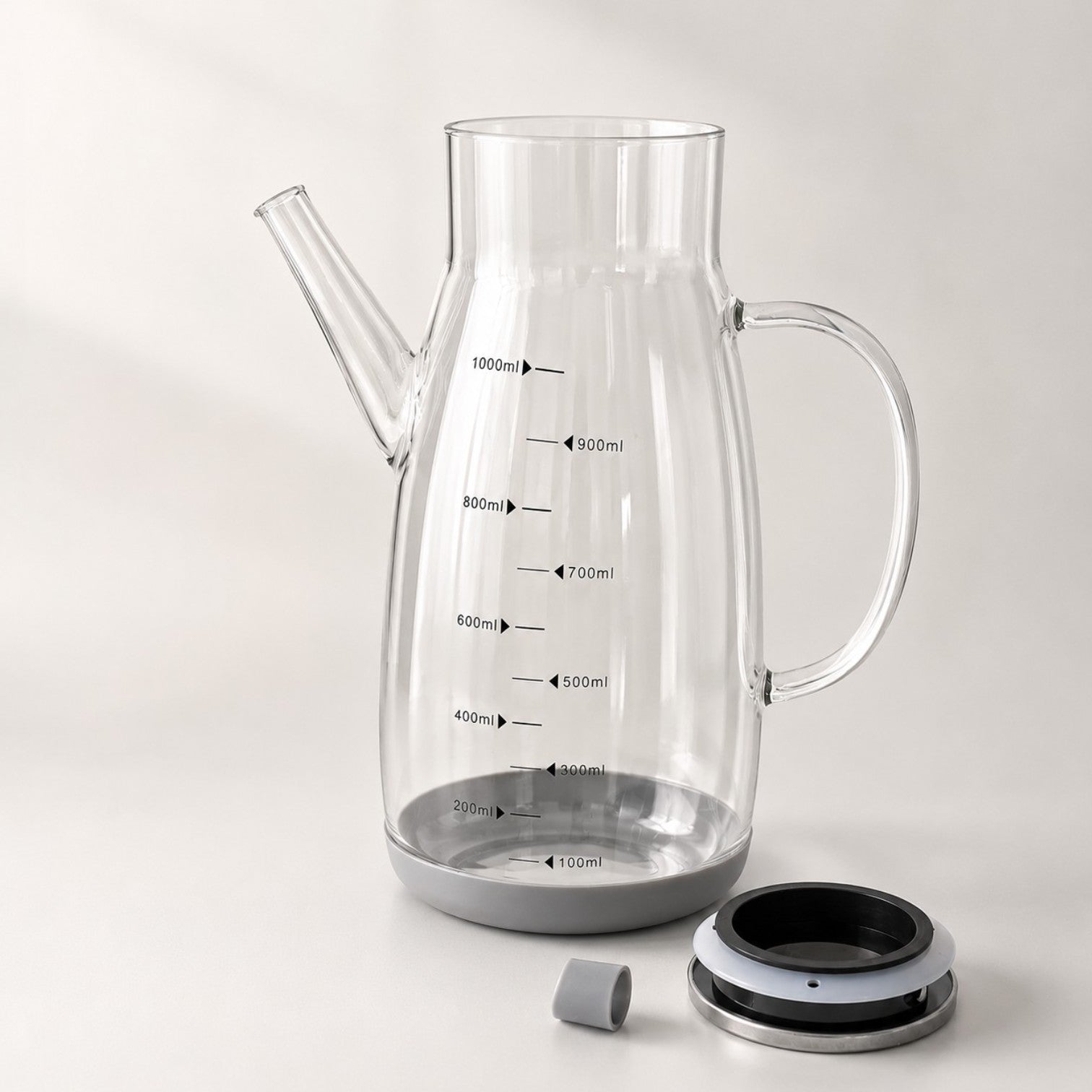Dispenser Multifuncțional din Sticlă 1000ml, cu Capac din Oțel Inoxidabil 21x10cm, Garnitură Etanșă din Silicon Engros