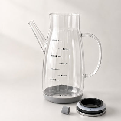 Dispenser Multifuncțional din Sticlă 1000ml, cu Capac din Oțel Inoxidabil 21x10cm, Garnitură Etanșă din Silicon Engros