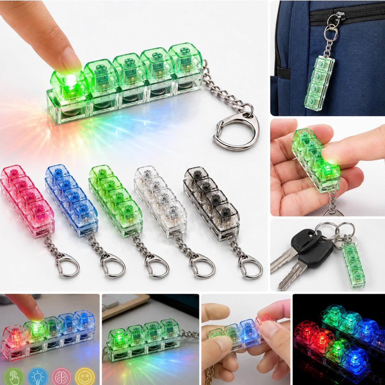 Breloc Fidget Tip Tastatură Mecanică cu LED, Anistres 7.5cm Efect Click, Diferite Culori Engros