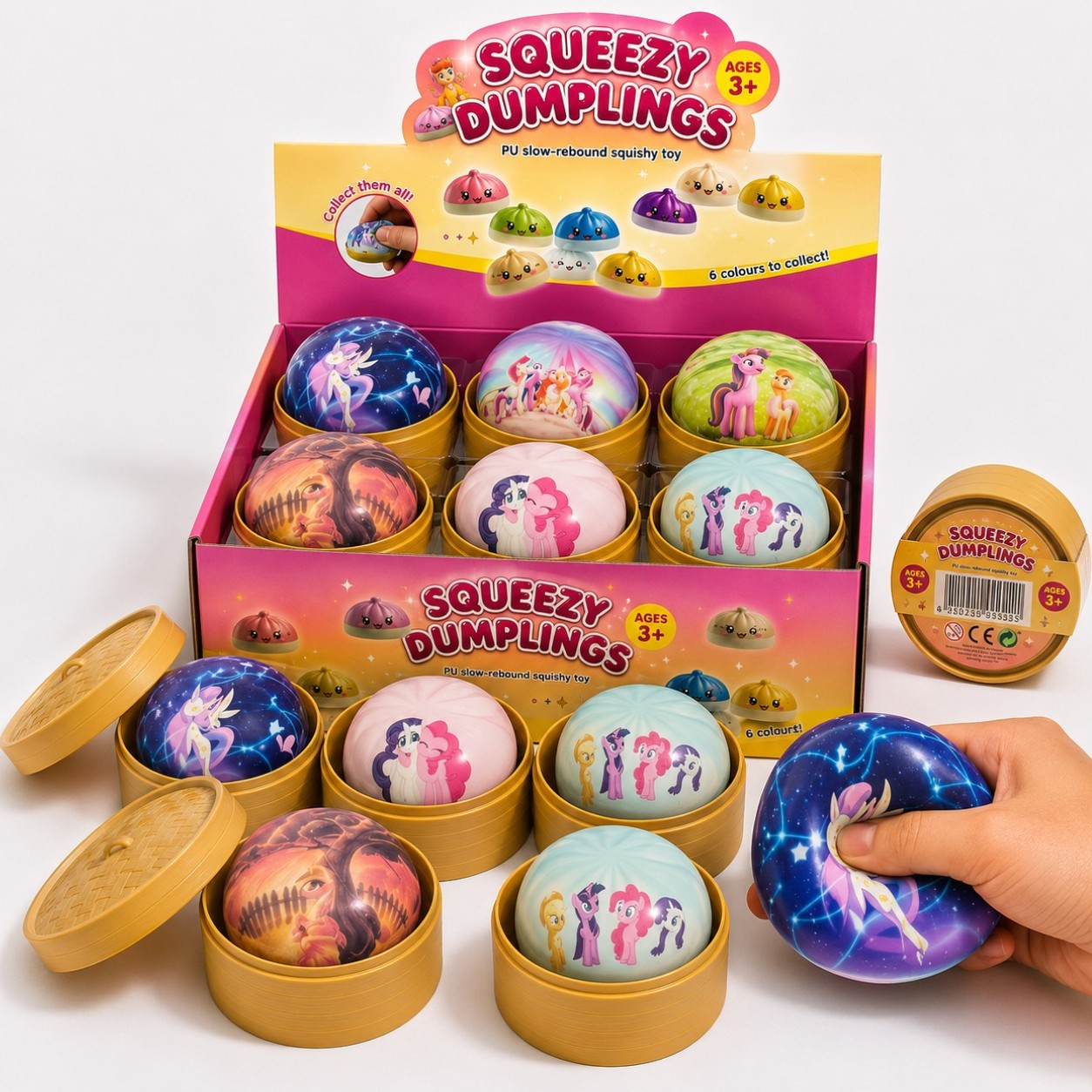 Jucărie Squishy Dumpling 12/set, în Cutie Plastic, 9cm Antistres, Model Ponei Engros