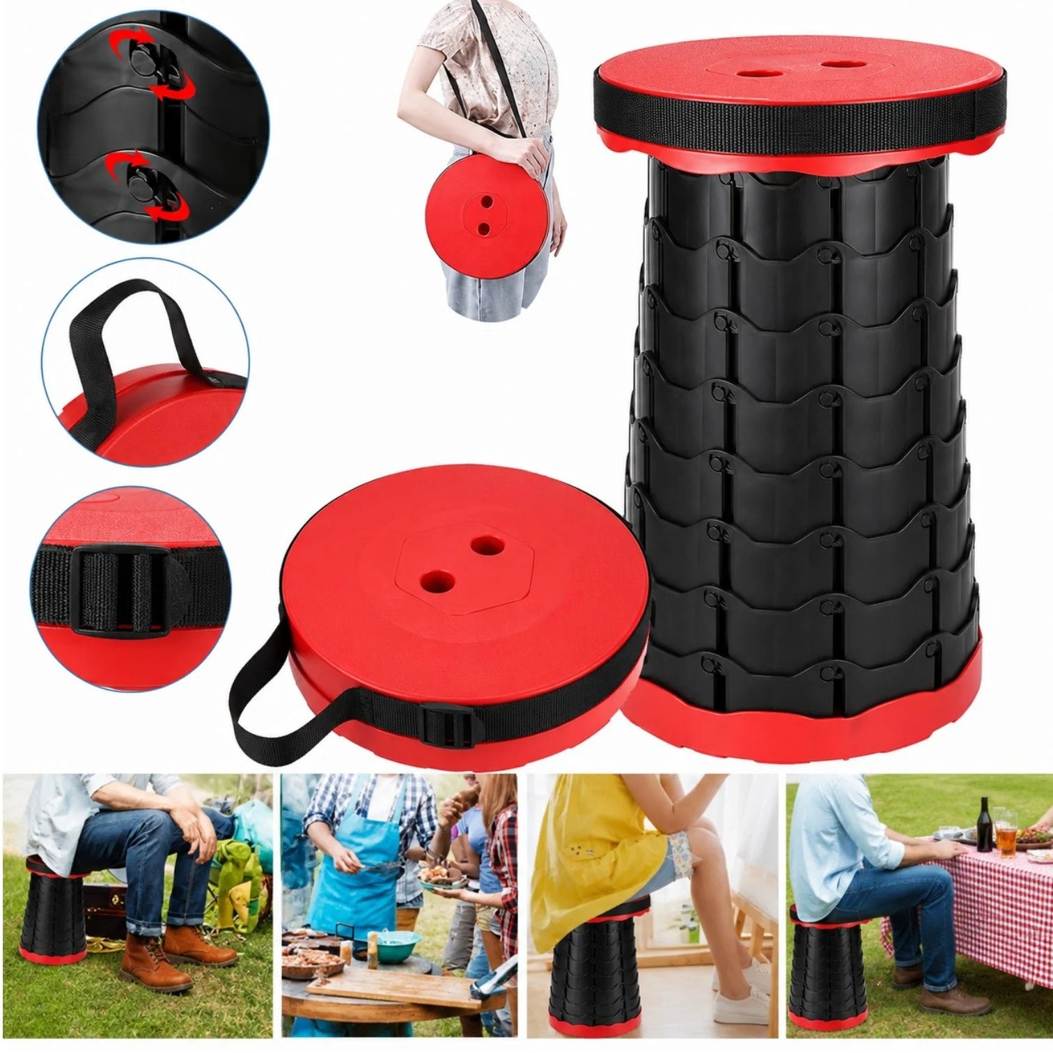 Scaun Telescopic Pliabil 45×25cm, Reglabil pe Înălțime, Portabil cu Curea, Diferite Culori Engros