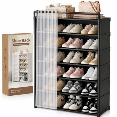 Dulap Organizator pentru Pantofi 105×68×28cm, Pantofar cu 7 Niveluri, cu Husă Antipraf și Structură Metalică, Diferite Culori Engros