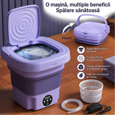 Mini Masina de Spalat Electrică Pliabilă 27×27×20cm, cu Panou de Comandă Tactil, Centrifugare, 11L si Alimentare 12V, pentru Haine Engros