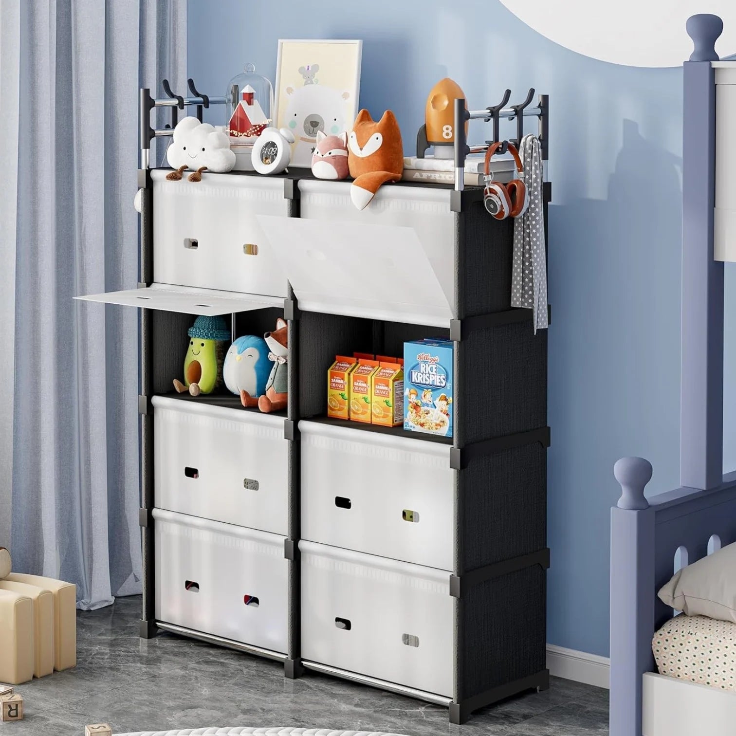 Dulap Organizator Modular 123x84x32cm, cu 8 Compartimente și Uși Rabatabile, Cadru Metalic Engros