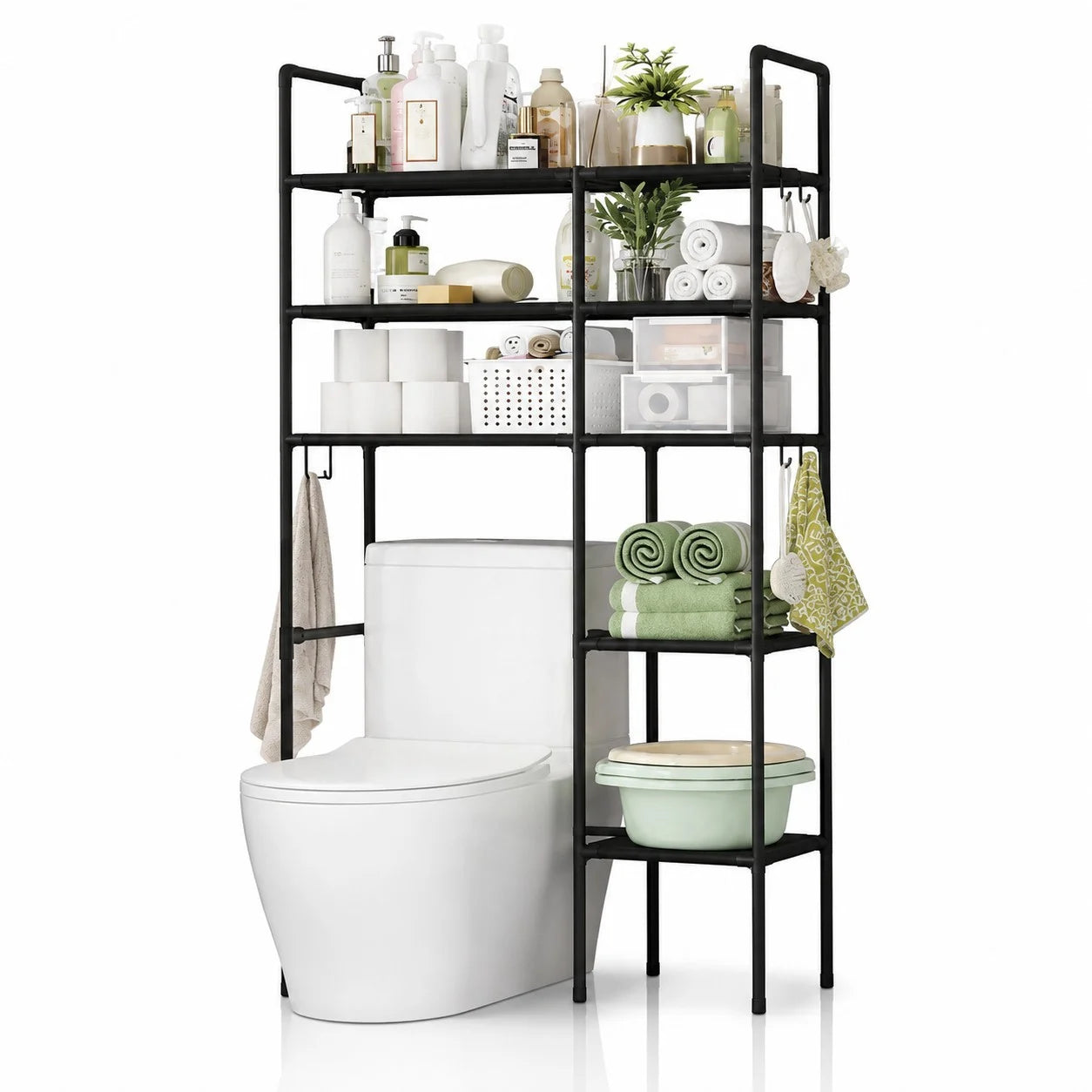 Raft Organizator pentru Toaletă 155×57×25cm, 5 Polițe, Cadru Metalic, Suport Depozitare pentru Baie, Diferite Culori Engros