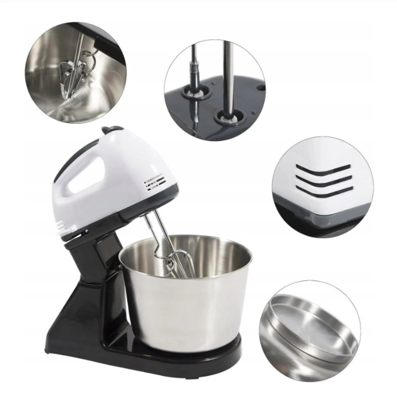 Mixer Electric cu Bol din Inox 4L, 380W, 7 Trepte de Viteză, Accesorii pentru Mixare și Frământare, Suport Stabil Engros