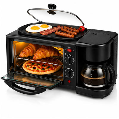 Aparat Multifuncțional 3 în 1 pentru Mic Dejun, 46.7x 28x21cm, Cuptor Electric 9L, Cafetieră 500ml și Plită Superioară, 2800W, SC-206 Engros