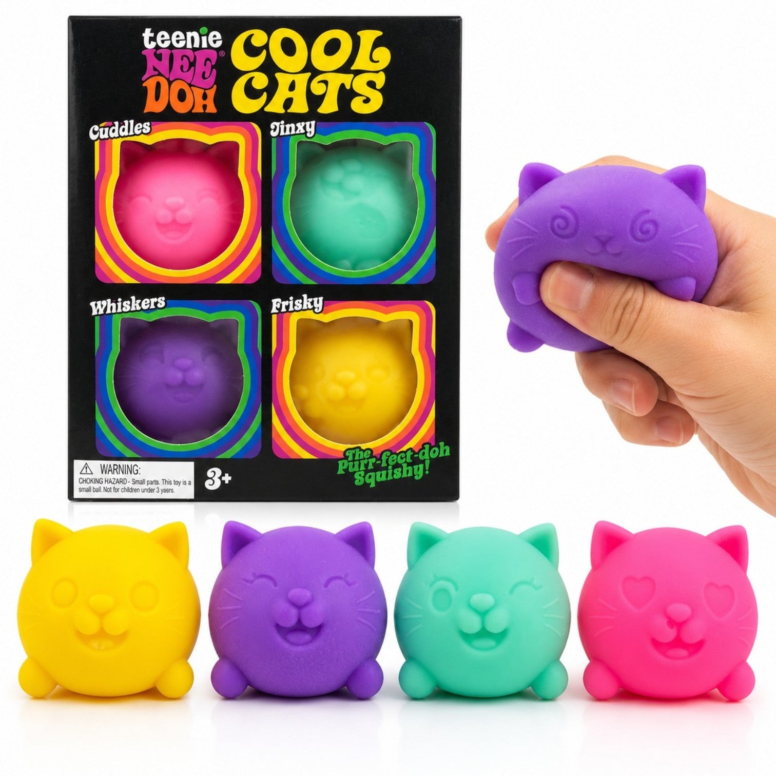 Jucărie Squishy Pisica 4/Set, Model Cool Cats 5cm, Slow Rising, Antistres, Moale și Elastică, Diferite Culori Engros