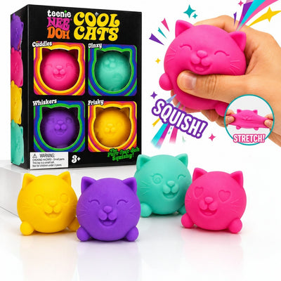 Jucărie Squishy Pisica 4/Set, Model Cool Cats 5cm, Slow Rising, Antistres, Moale și Elastică, Diferite Culori Engros