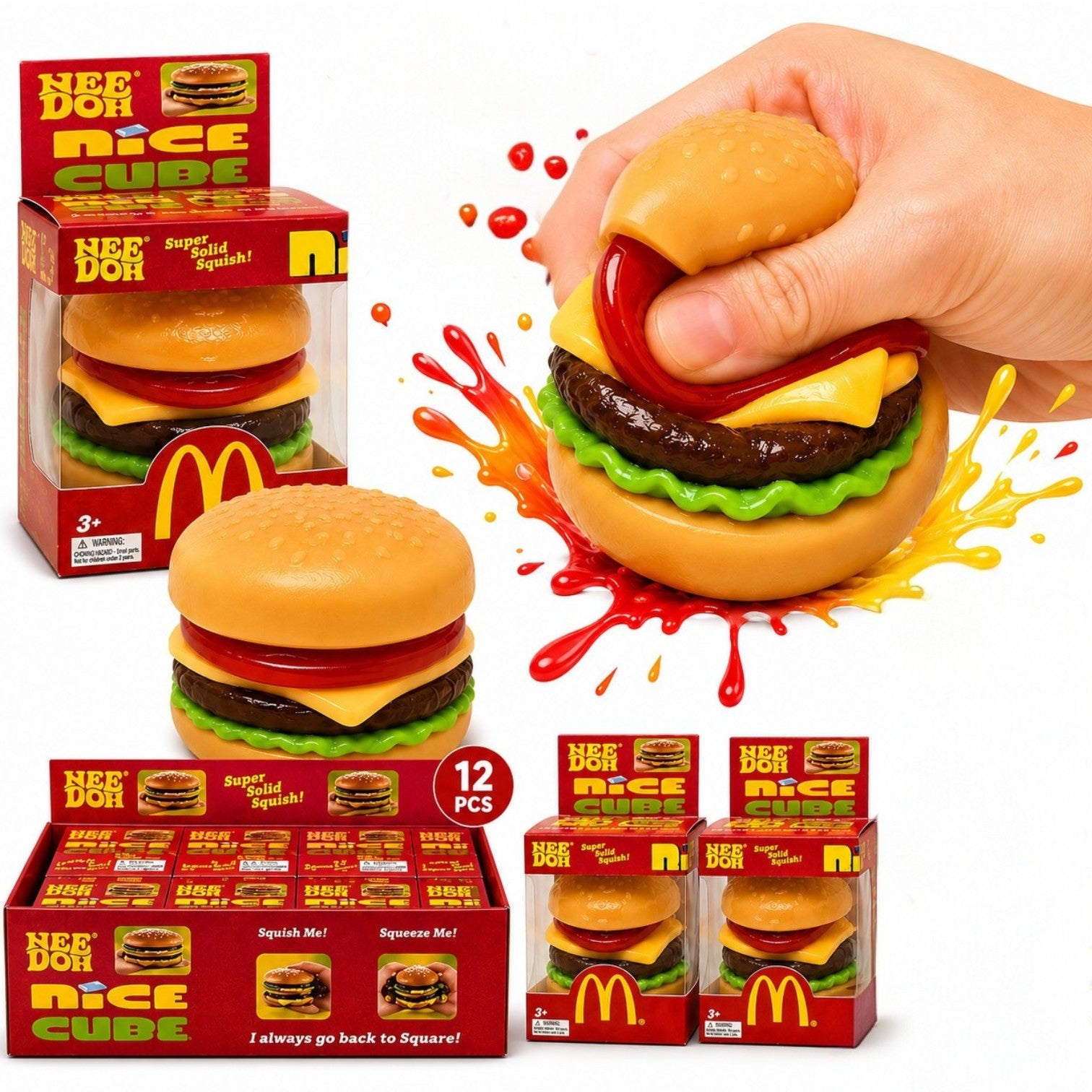 Jucărie Squishy Burger 12/set, Antistres 7×3cm Slow Rising, Model Hamburger Realist si Elastic Engros