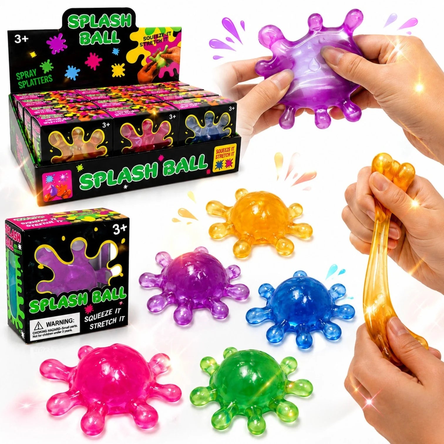Jucărie Squishy Splash Ball 12/Set, Antistres 10cm, Slow Rising, Model Virus Splash, Stretch & Squeeze, Diferite Culori Engros