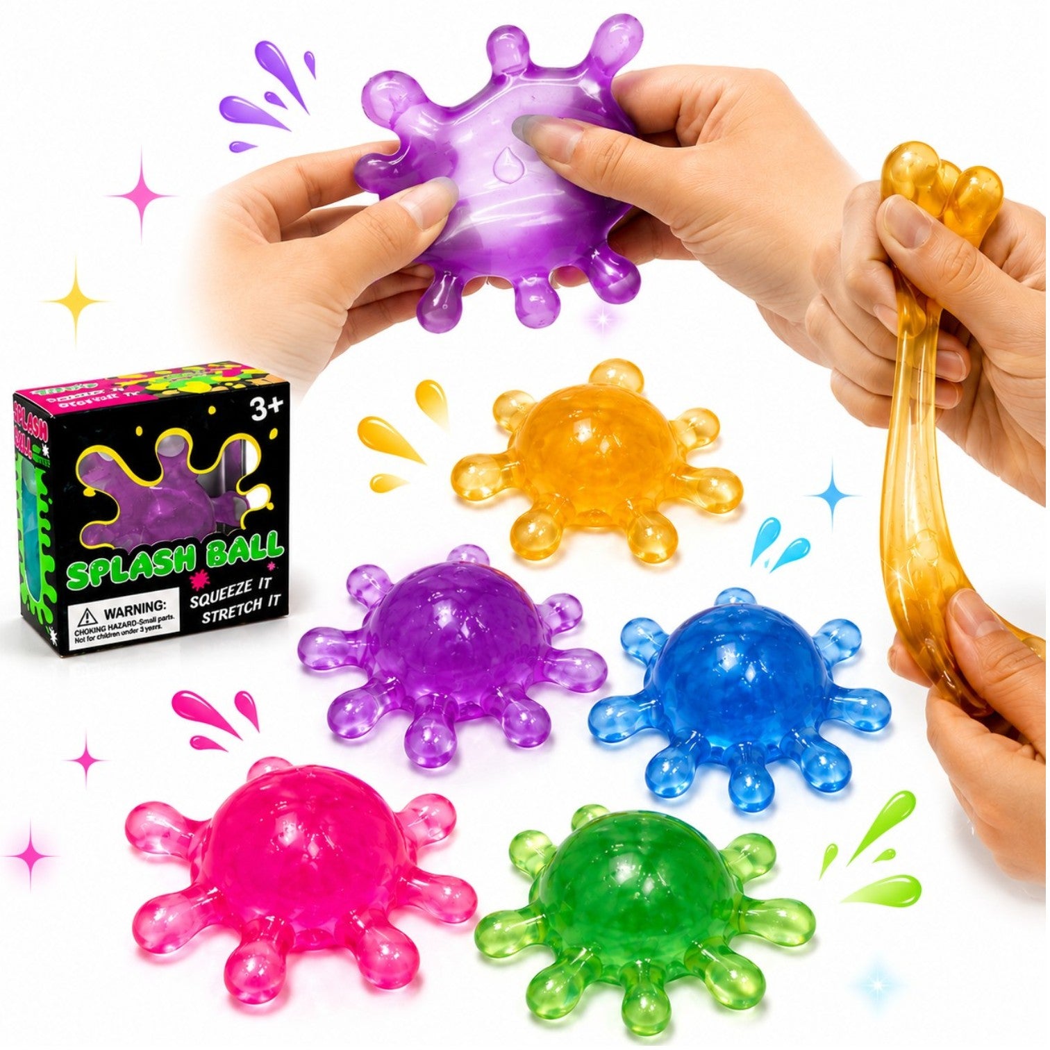 Jucarie Squishy Splash Ball Antistres 10cm, Slow Rising, Model Virus Splash, Stretch & Squeeze, Diferite Culori Engros