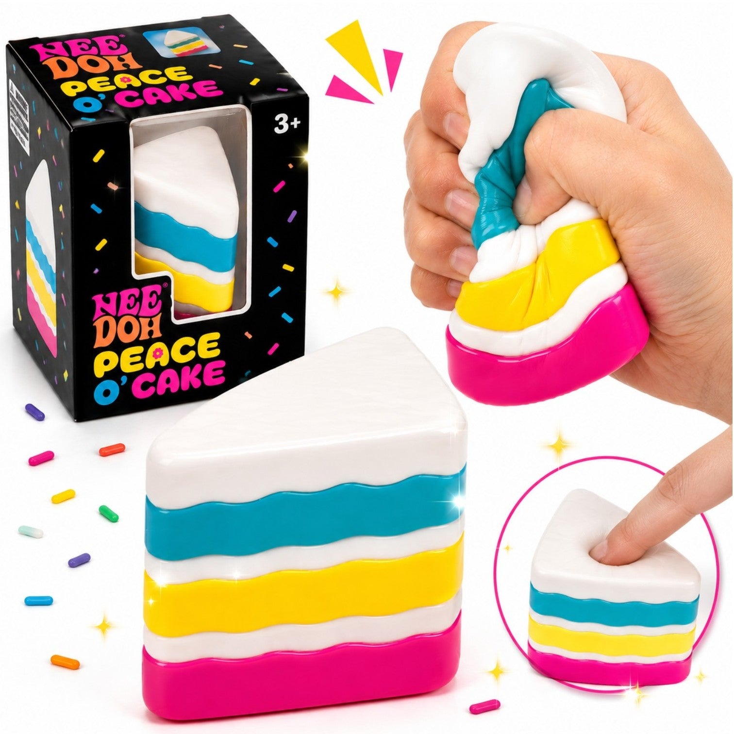 Jucărie Squishy Felie de Tort, 7.5×5×4.5cm Antistres, Super Moale și Elastică, Model Peace O' Cake, Diferite Culori Engros