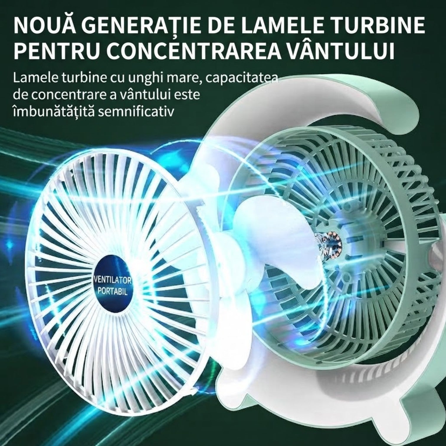Ventilator Portabil 24cm cu Iluminare LED Multicolora, 3 Trepte de Viteză, Rotire Reglabilă, USB, Diferite Culori Engros