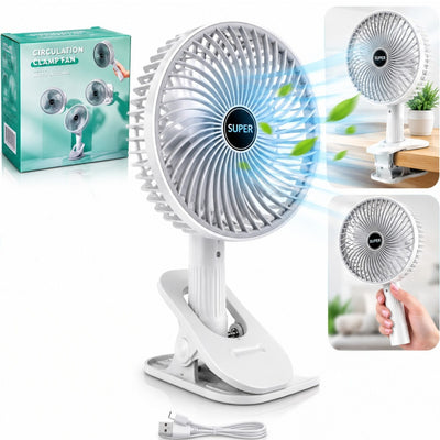 Ventilator Portabil cu Clemă 30×16cm, USB Reîncărcabil, 3 Trepte de Viteză, Rotire Reglabilă 360° Engros