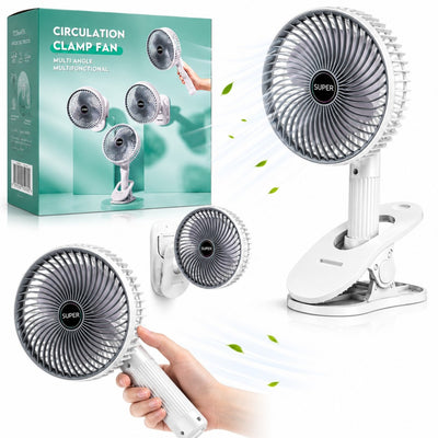 Ventilator Portabil cu Clemă 30×16cm, USB Reîncărcabil, 3 Trepte de Viteză, Rotire Reglabilă 360° Engros