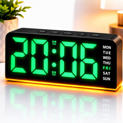 Ceas Digital LED 17×5×7.5cm, Afișaj LED Mare, Alarmă cu Funcție Amânare, Calendar și Ziua Săptămânii, Alimentare prin Adaptor USB sau Baterii Engros