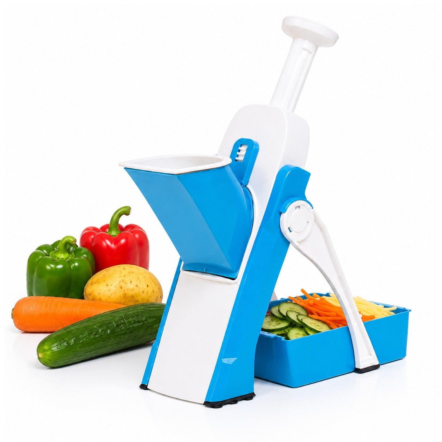Răzătoare Manuală Multifuncțională cu Presare, 35x24x11.5cm, cu Tavă de Colectare și Tamburi Interschimbabili pentru Feliere și Răzuire Engros