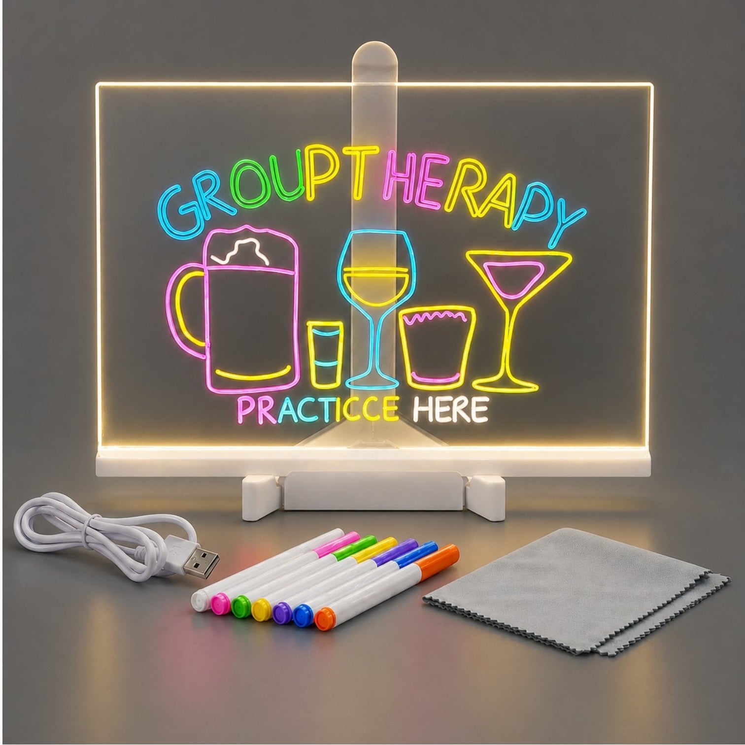 Tăbliță LED Electrică pentru Mesaje 30x20cm, Panou Acrilic Reutilizabil, Alimentare USB, 7 Markere Colorate, Lavetă și Suport Inclus Engros