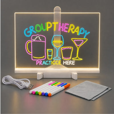Tăbliță LED Electrică pentru Mesaje 30x20cm, Panou Acrilic Reutilizabil, Alimentare USB, 7 Markere Colorate, Lavetă și Suport Inclus Engros