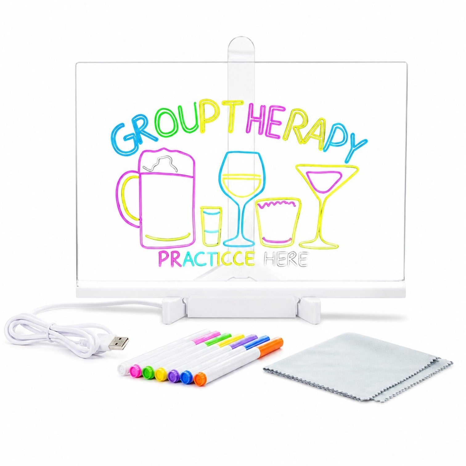 Tăbliță LED Electrică pentru Mesaje 30x20cm, Panou Acrilic Reutilizabil, Alimentare USB, 7 Markere Colorate, Lavetă și Suport Inclus Engros