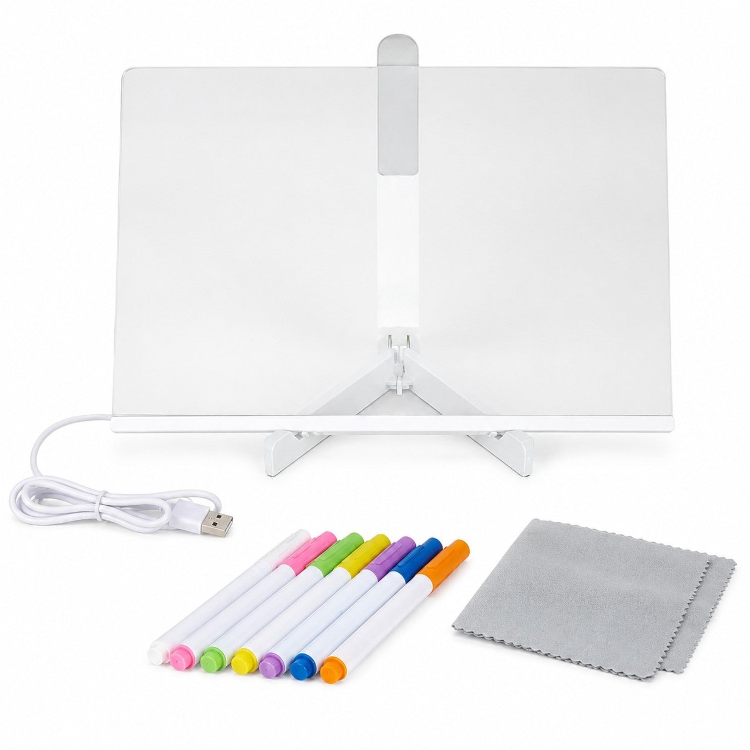 Tăbliță LED Electrică pentru Mesaje 30x20cm, Panou Acrilic Reutilizabil, Alimentare USB, 7 Markere Colorate, Lavetă și Suport Inclus Engros