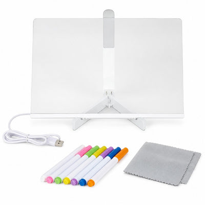 Tăbliță LED Electrică pentru Mesaje 30x20cm, Panou Acrilic Reutilizabil, Alimentare USB, 7 Markere Colorate, Lavetă și Suport Inclus Engros