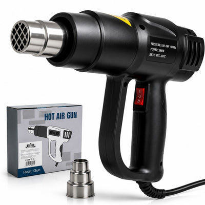 Pistol cu Aer Cald 2000W, Temperatură Reglabilă 60–600°C, 2 Trepte de Debit Aer, Protecție la Supraîncălzire, Duză Inclusă, pentru Decapare Vopsea, Tub Termocontractabil, Folii, Dezghețare și Uscare Engros