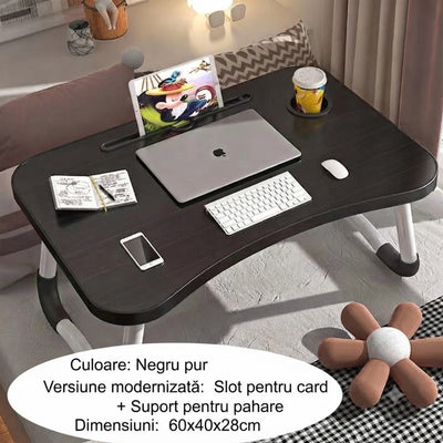 Masă Pliabilă Multifunctionala 60×40×28cm, cu Suport pentru Tabletă și Suport pentru Pahar Engros