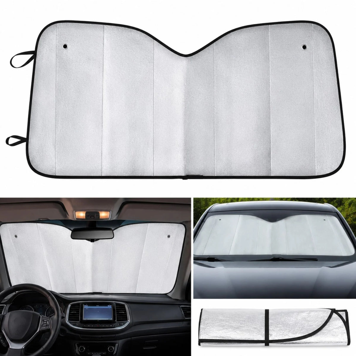 Parasolar Auto Pliabil Reflectorizant pentru Parbriz 130×60cm, cu 2 Ventuze Incluse Engros