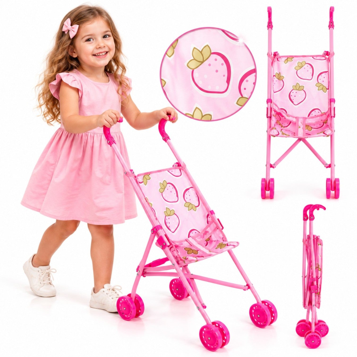 Carucior Pliabil pentru Păpuși 54×38×24cm, din Plastic, pentru Copii Engros