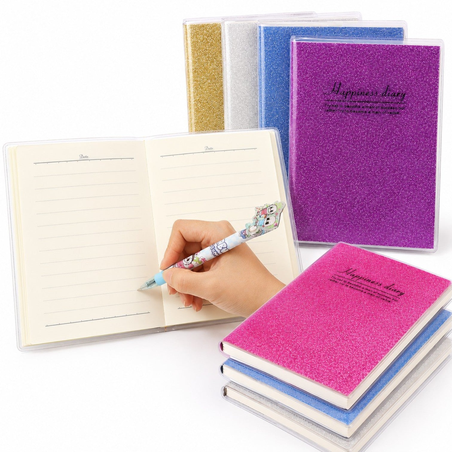 Agendă Glitter 10/set, Copertă Lucioasă, Dictando 16x9.5cm, Diferite Modele Engros
