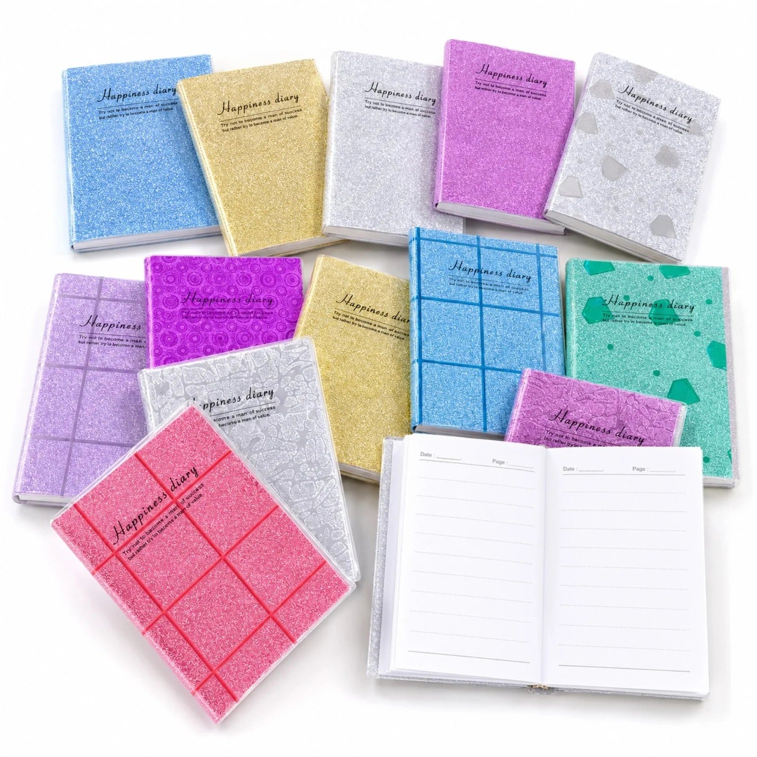 Agendă Glitter 12/set, Copertă Lucioasă, Mini Carnet Dictando 10x8cm, Diferite Modele Engros
