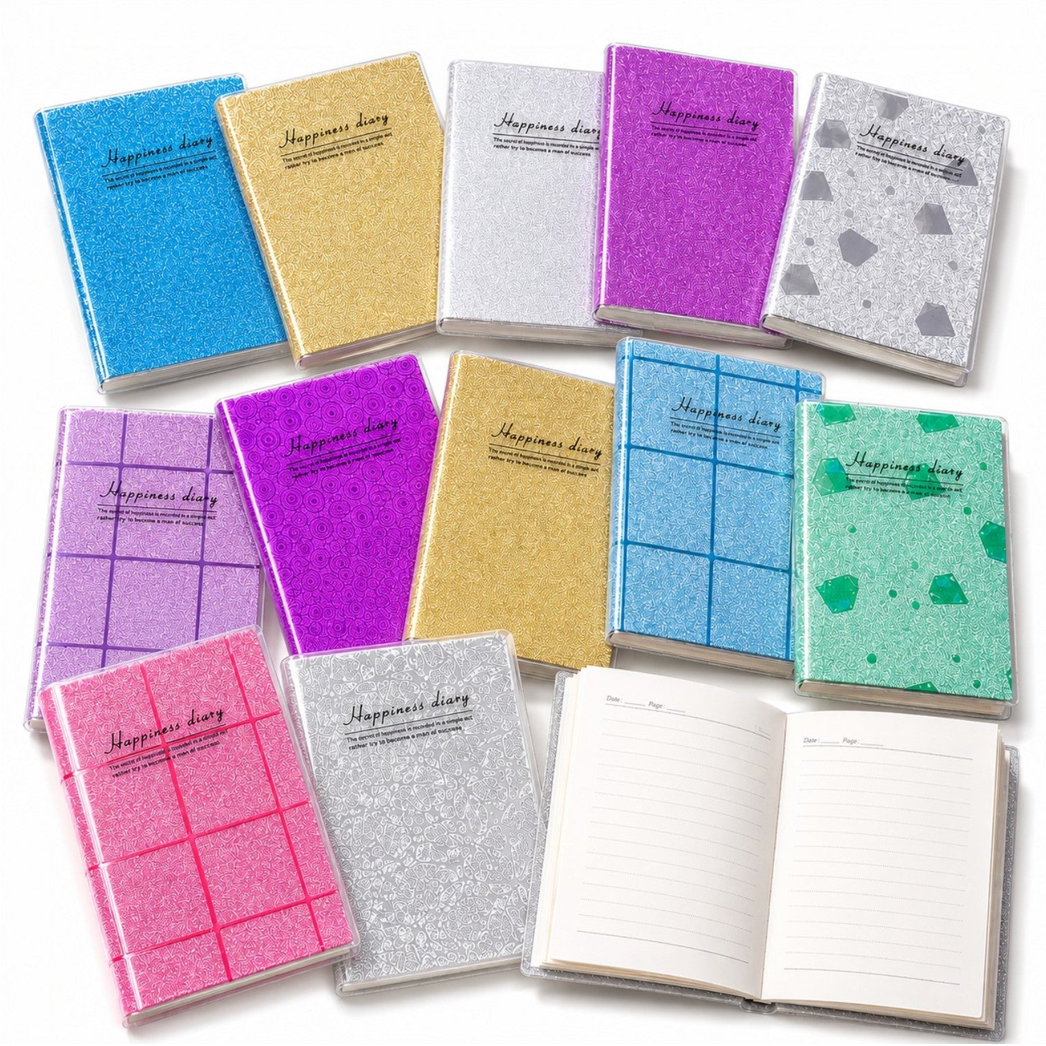 Agendă Glitter 12/set, Copertă Lucioasă, Mini Carnet Dictando 10x8cm, Diferite Modele Engros