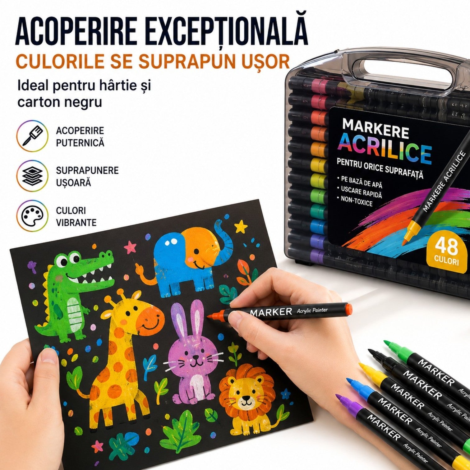 Markere Acrilice 60/set, Vârf Pensulă Soft Brush, pe Bază de Apa Engros