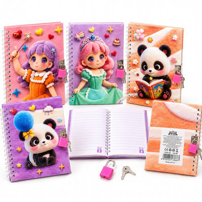 Agenda cu Lacat 18×13cm, Caiet Dictando, Copertă 3D pentru Copii, Diferite Modele Engros
