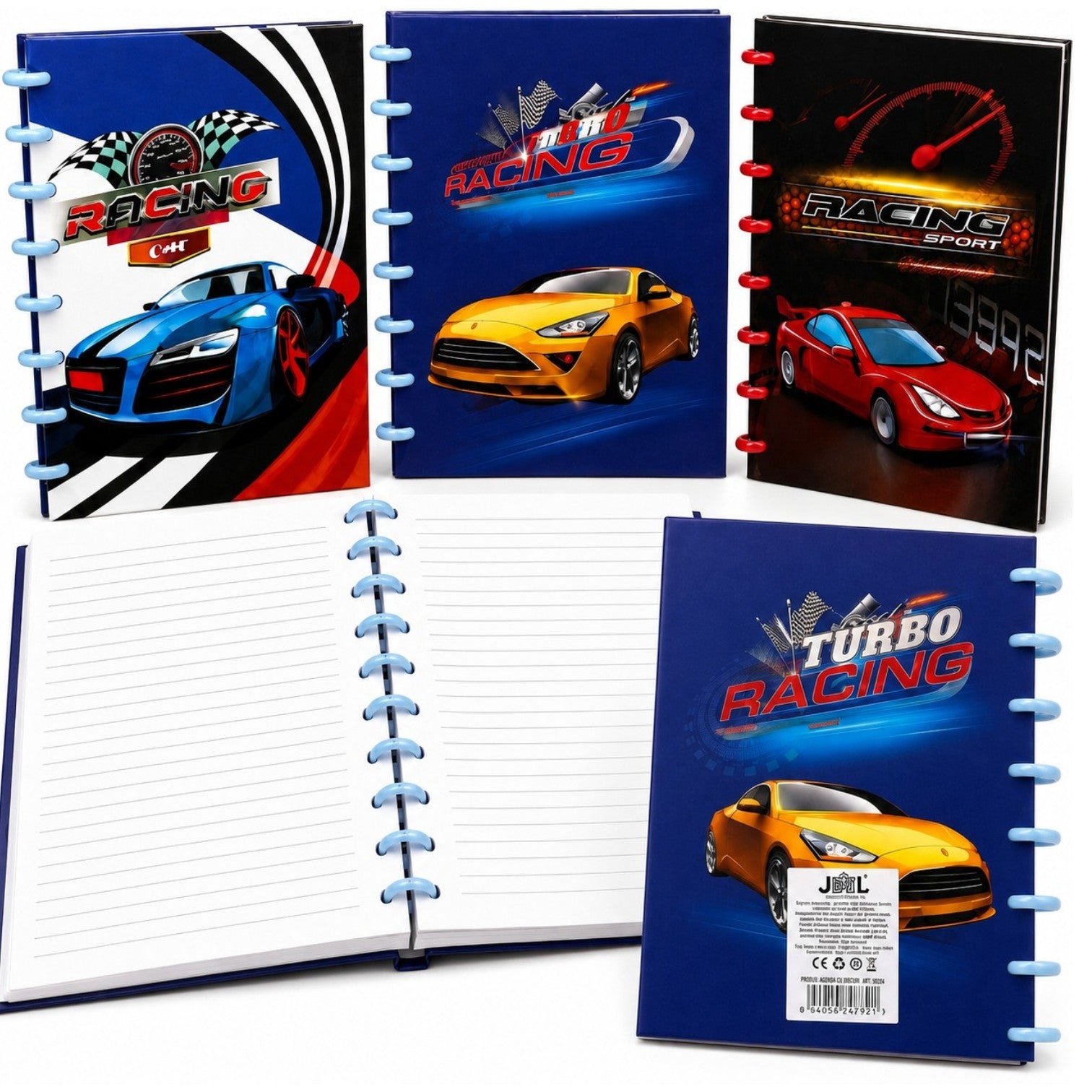 Carnet A5 cu Sistem de Discuri 21×16cm, Copertă Lucioasă Racing, Caiet Dictando, Diferite Modele Engros
