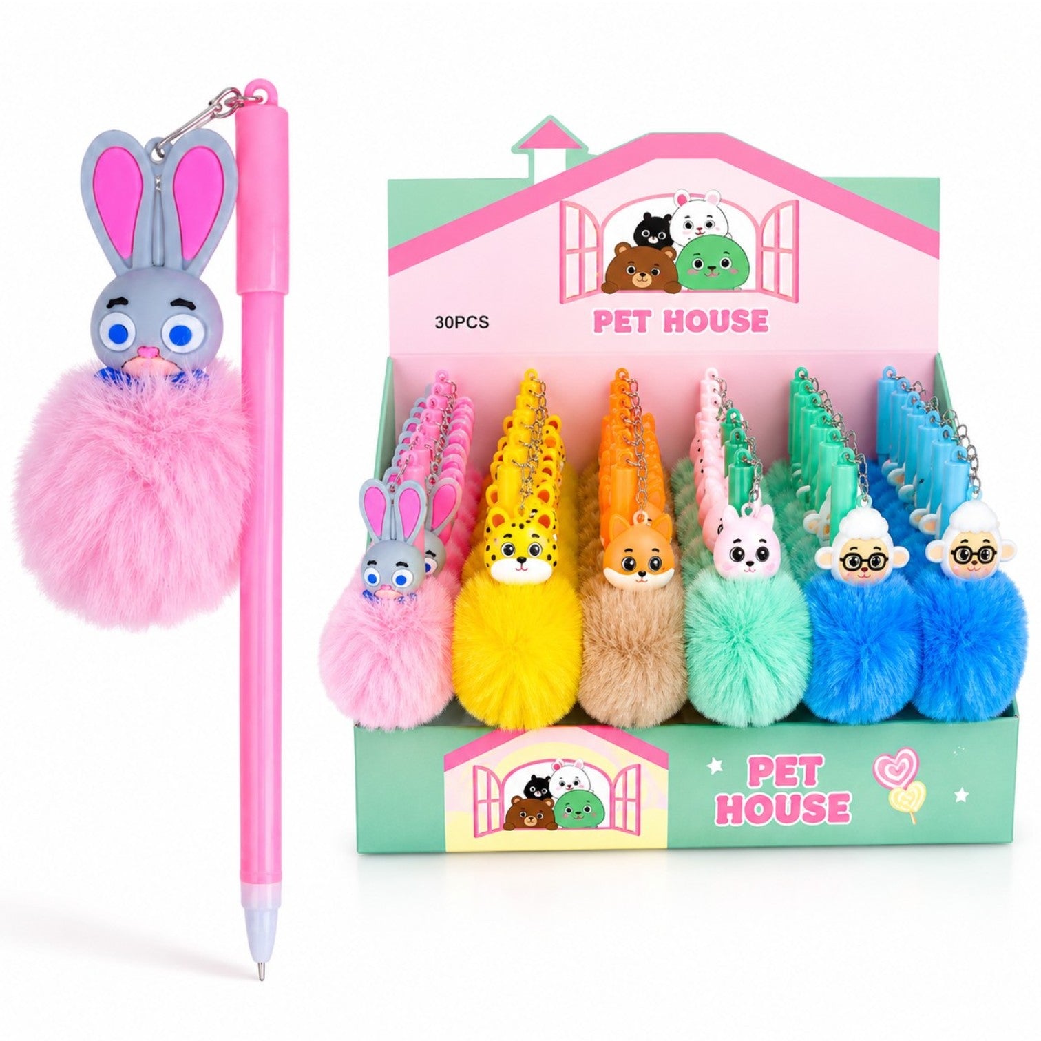 Pix cu Gel Albastru 30/set, cu Figurină și Puf Decorativ, 14cm Diferite Modele și Culori, Engros