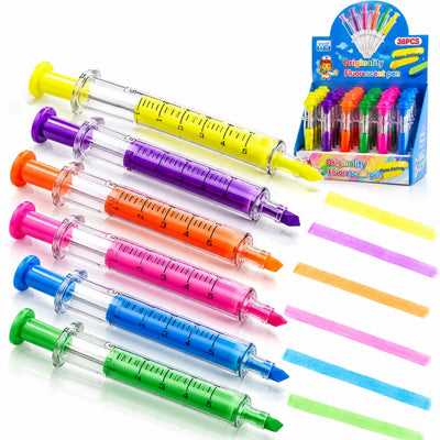 Pix 2 în 1 cu Marker Fluorescent 36/set, Pix cu Bilă, Model Seringă 14cm, Diferite Culori Engros